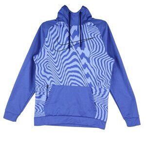 NIKE‎ Men's Dri Fit Blue Therma Hooded Sweatshirt Size S Swirl Zebra Print